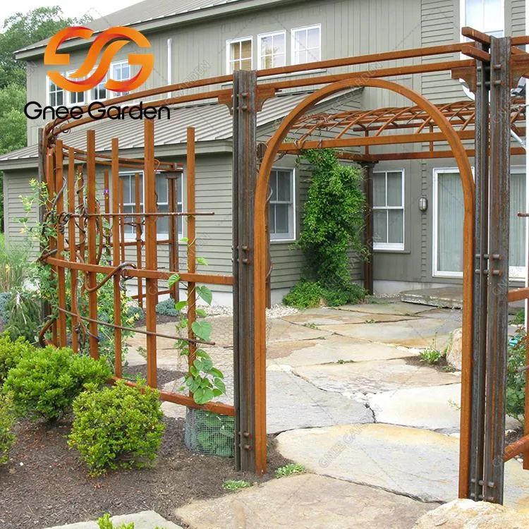 Luksusowa altana ogrodowa ze stali Corten na zewnątrz