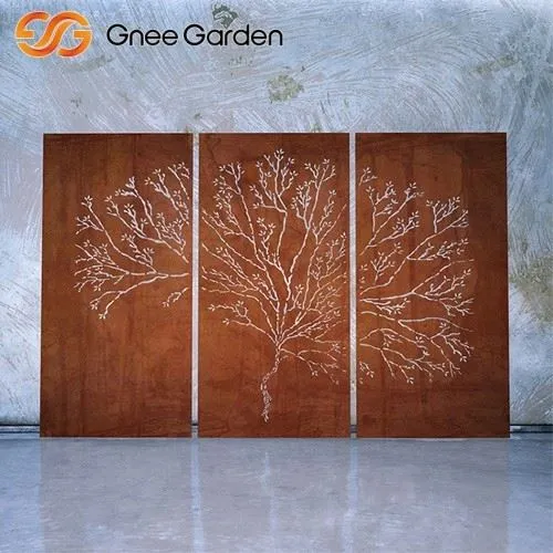 Decorative Corten metal tree pattern garden screen
