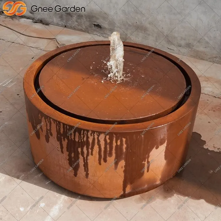 Nowoczesna fontanna ze stali Corten ze światłami LED