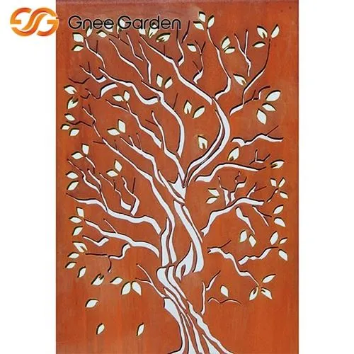 Corten Steel Tree Branch Branch Motif Outdoor Screen
